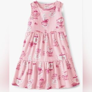 Gymboree Dress Time For Tea Party Print Pink Bow Stretch Cotton Size 12-18mo NEW
